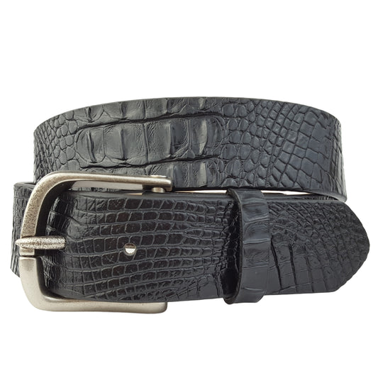 Belt: Unisex Black Faux Alligator Belt