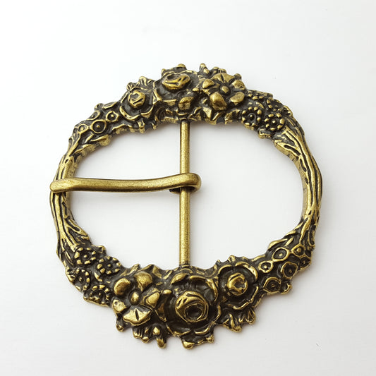 Round Shape Buckle with Raised Floral Design