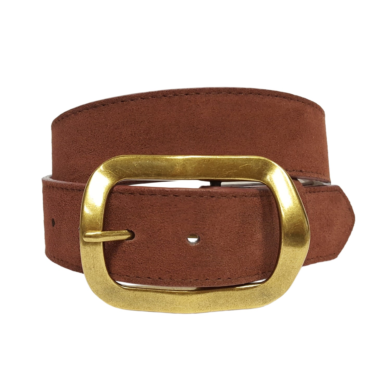 Belt: Genuine Suede Belt with Classic Rectangular Brass Finish Buckle
