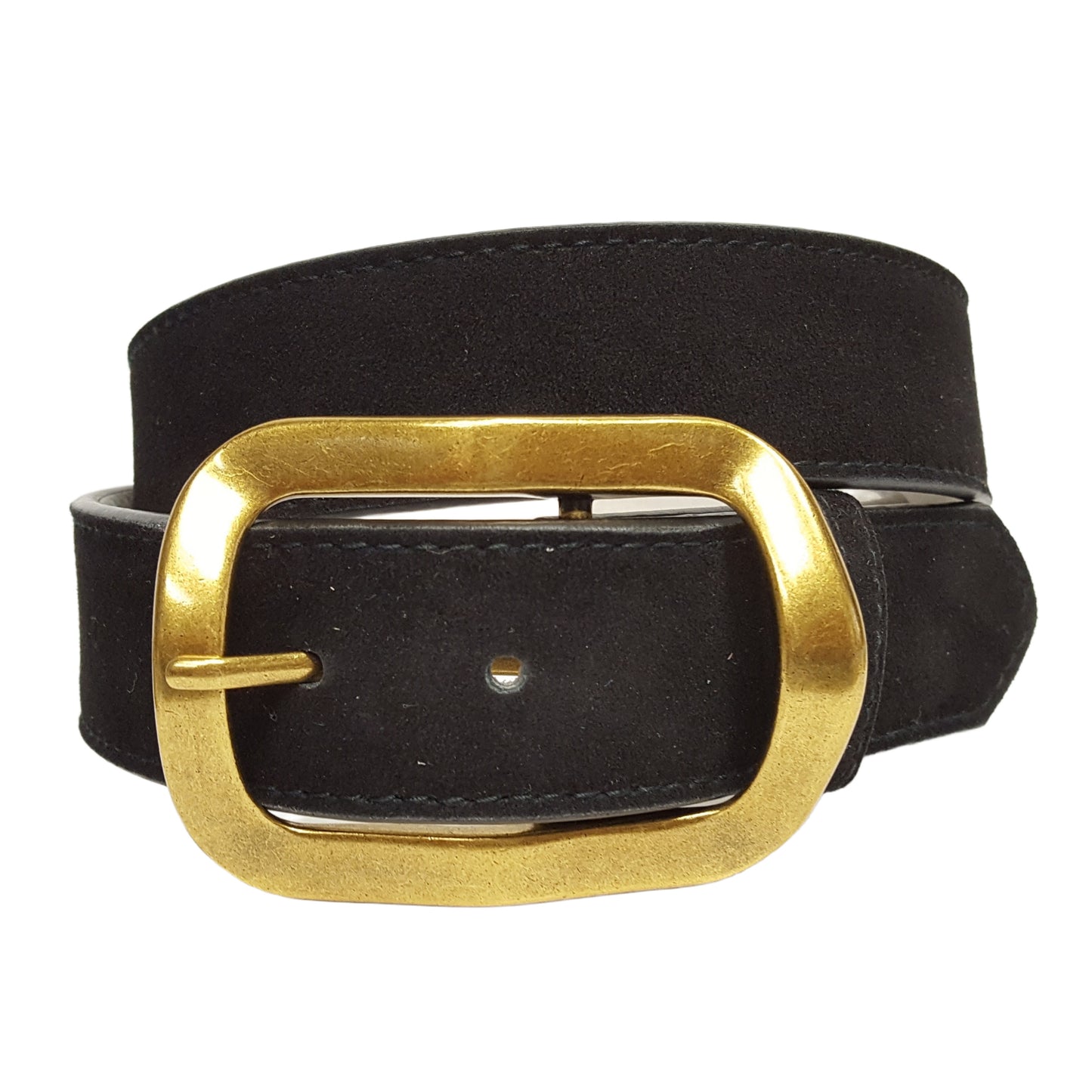 Belt: Genuine Suede Belt with Classic Rectangular Brass Finish Buckle