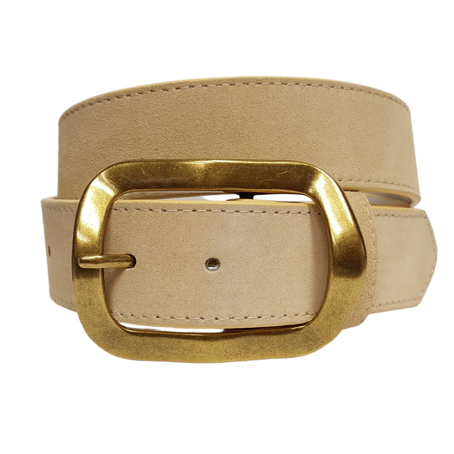 Belt: Genuine Suede Belt with Classic Rectangular Brass Finish Buckle