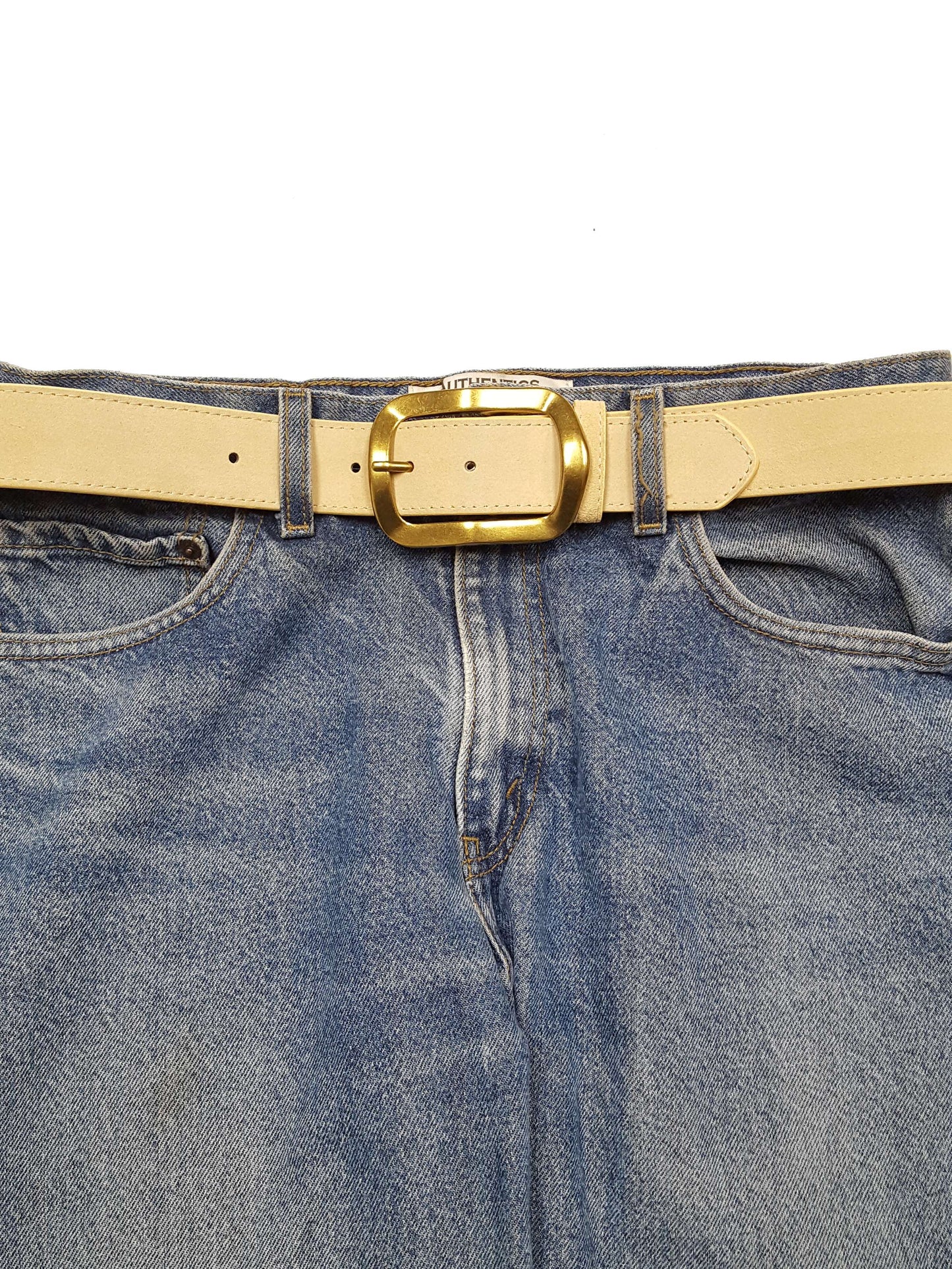 Belt: Genuine Suede Belt with Classic Rectangular Brass Finish Buckle