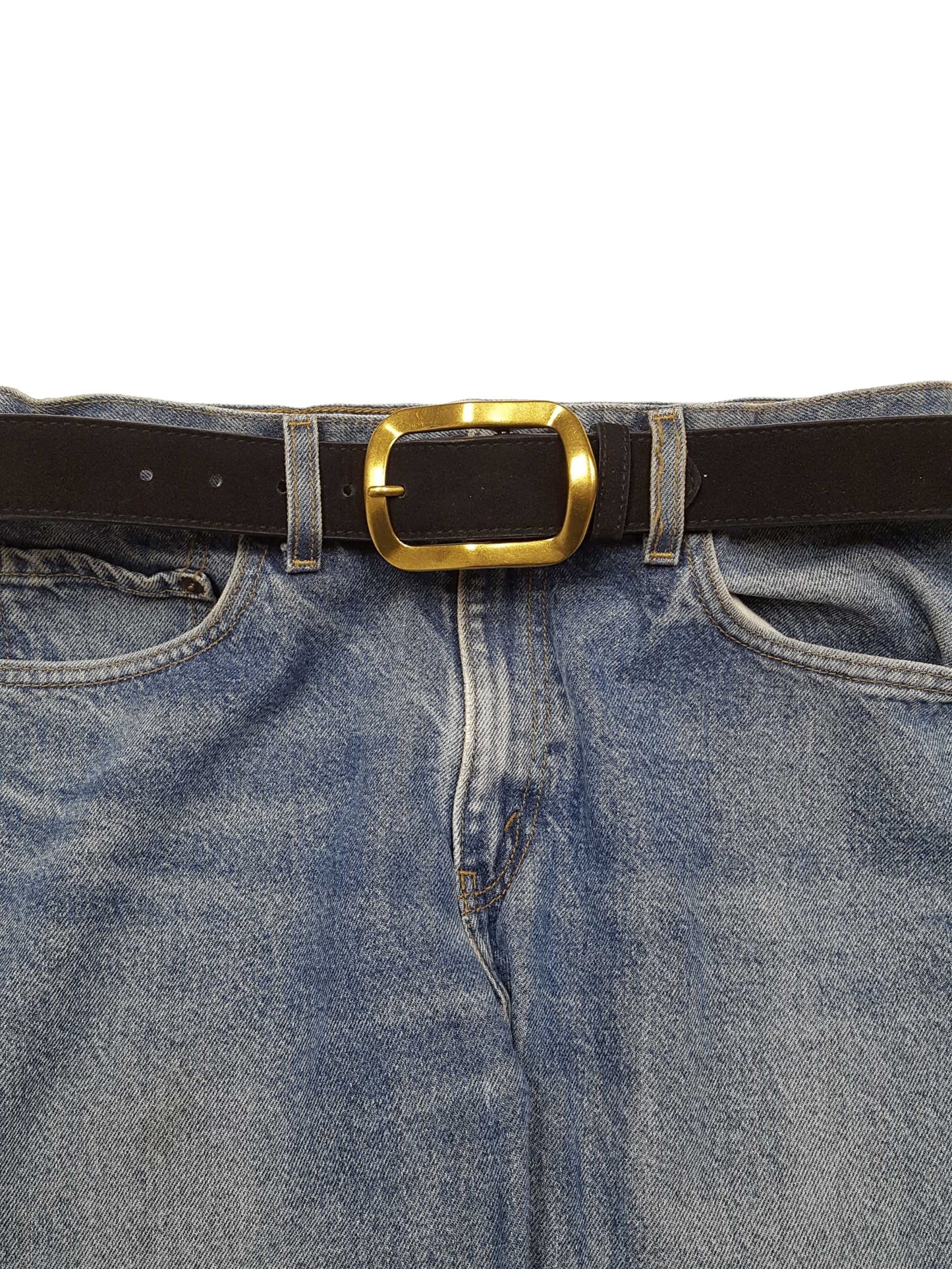 Belt: Genuine Suede Belt with Classic Rectangular Brass Finish Buckle