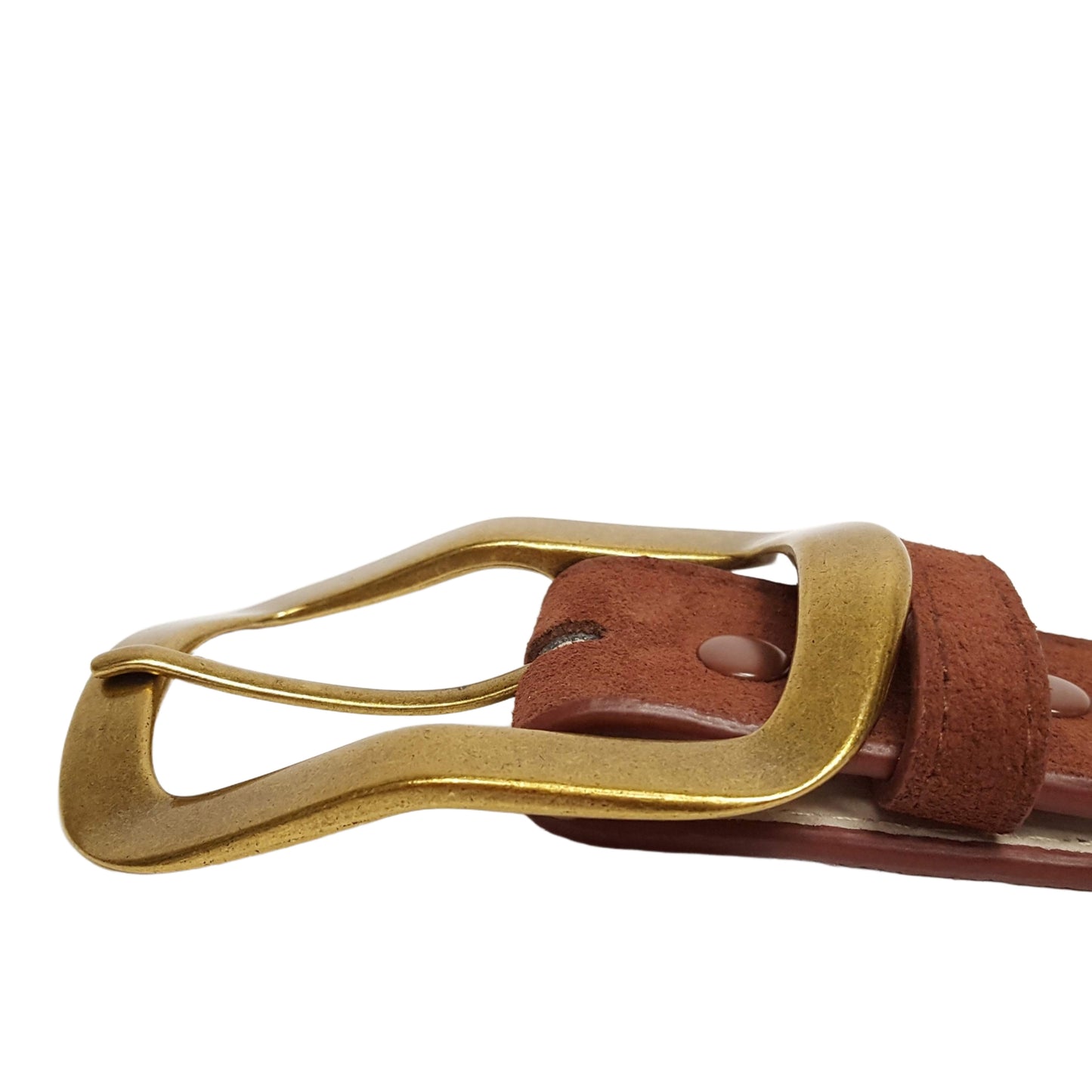 Belt: Genuine Suede Belt with Classic Rectangular Brass Finish Buckle