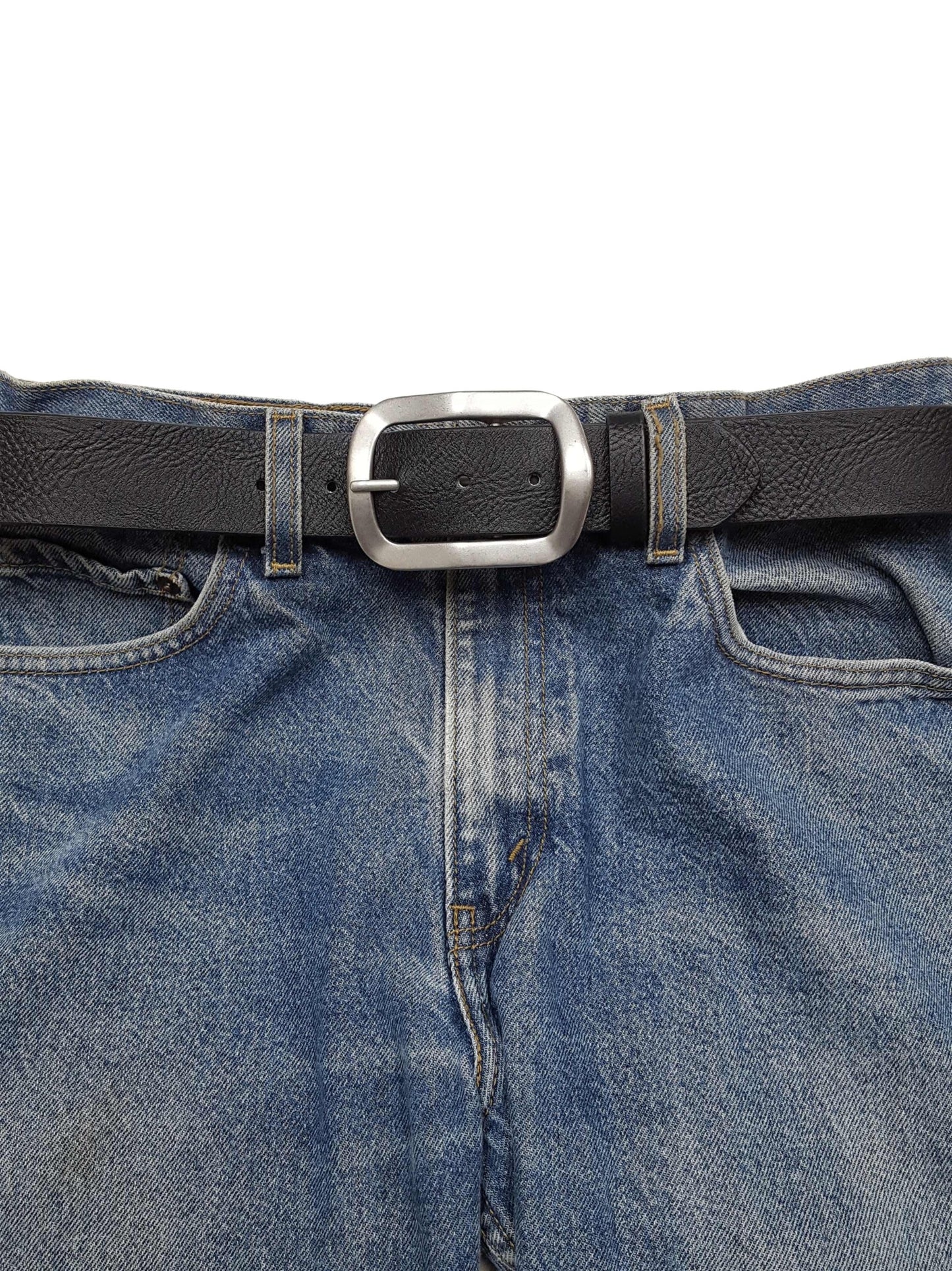 Belt: Classic Rectangular Silver Finish Buckle Casual Belt