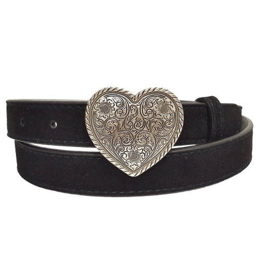 Belt: Genuine Suede Belt with Small Silver Heart Buckle