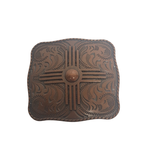 Concho: Western Square Shape Sliding Concho w. Cross Design