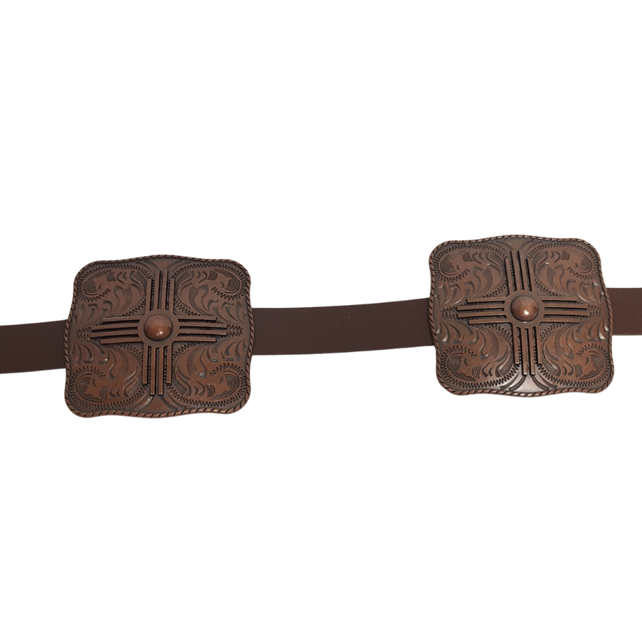 Concho: Western Square Shape Sliding Concho w. Cross Design