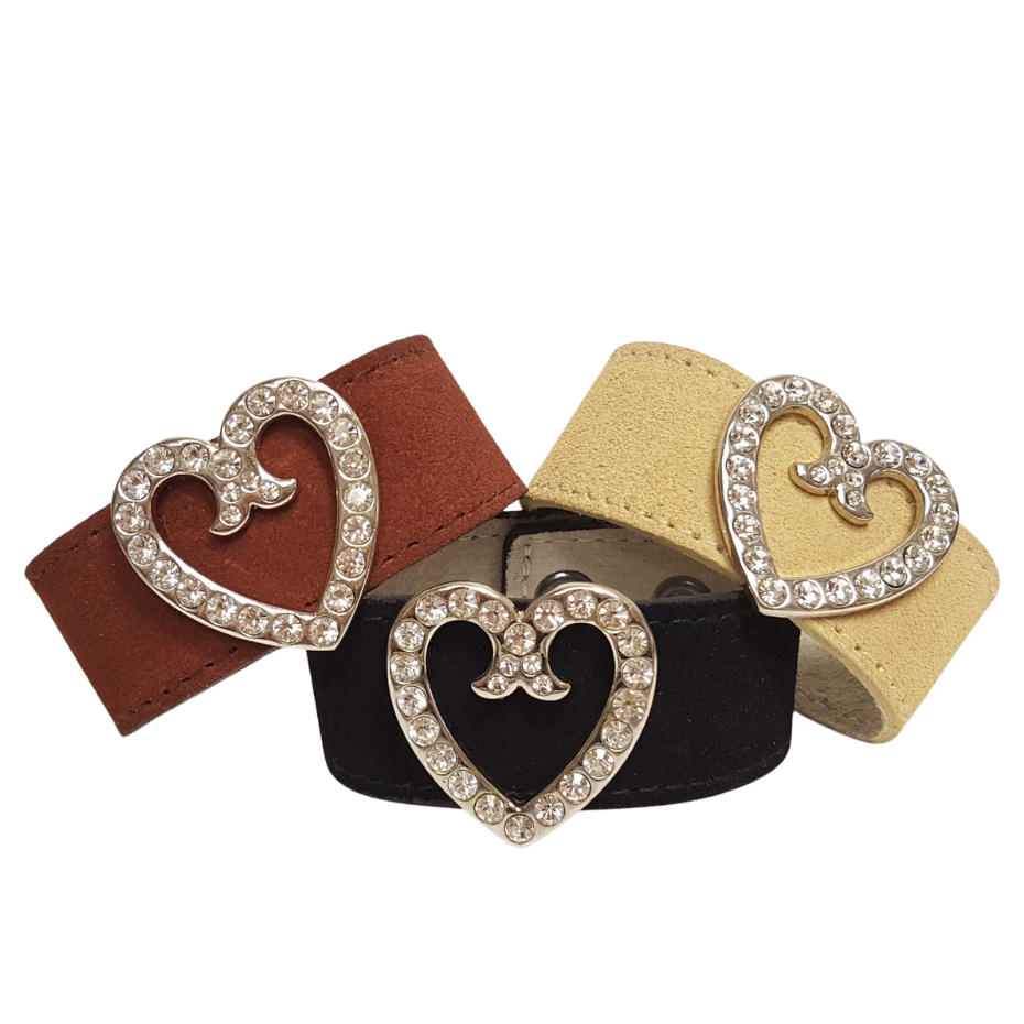 Bracelet: Genuine Suede Leather Cuff w. Crystal Heart