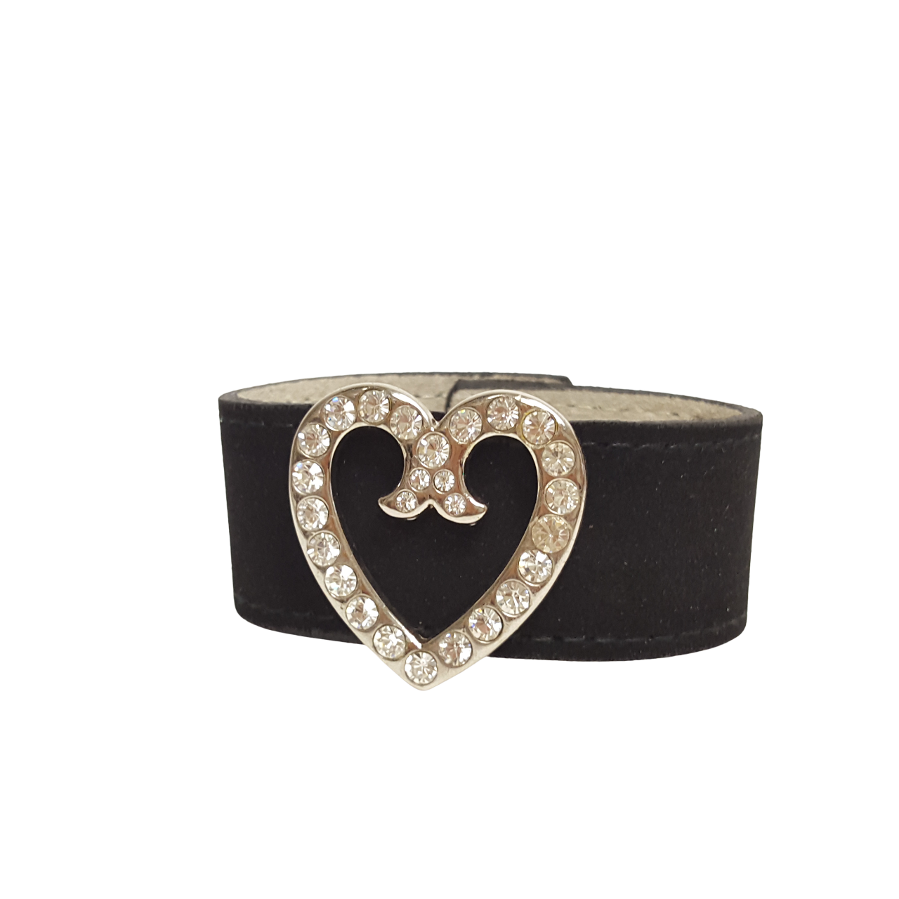 Bracelet: Genuine Suede Leather Cuff w. Crystal Heart