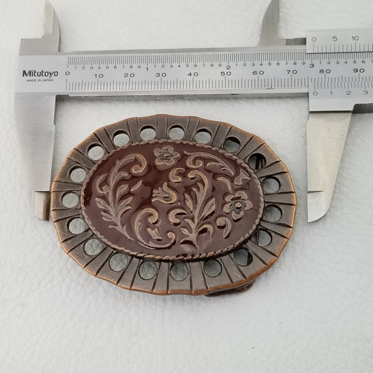 Buckle Sale: Oval copper finish Floral design Belt Buckle