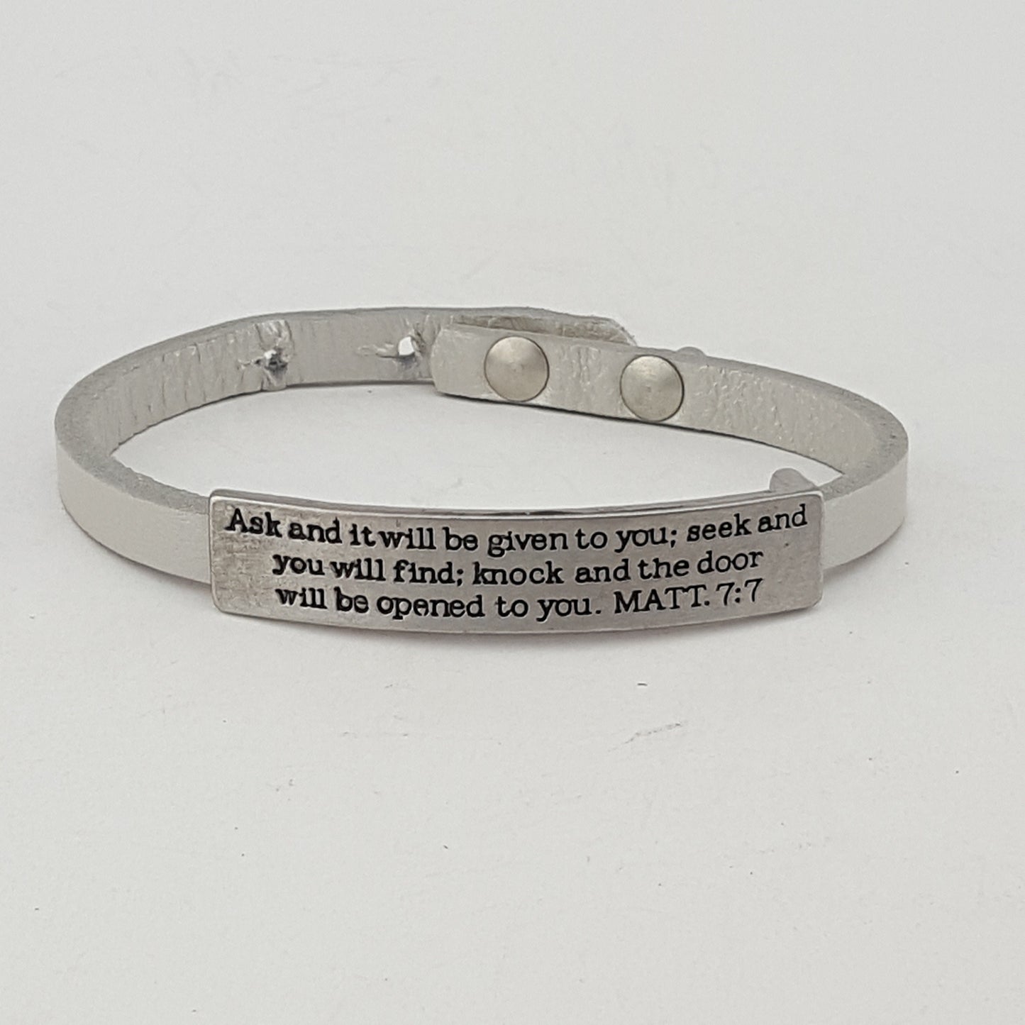 Bracelet: Bible Verse Leather band " Ask and it will be given to you; ... MATT. 7:7