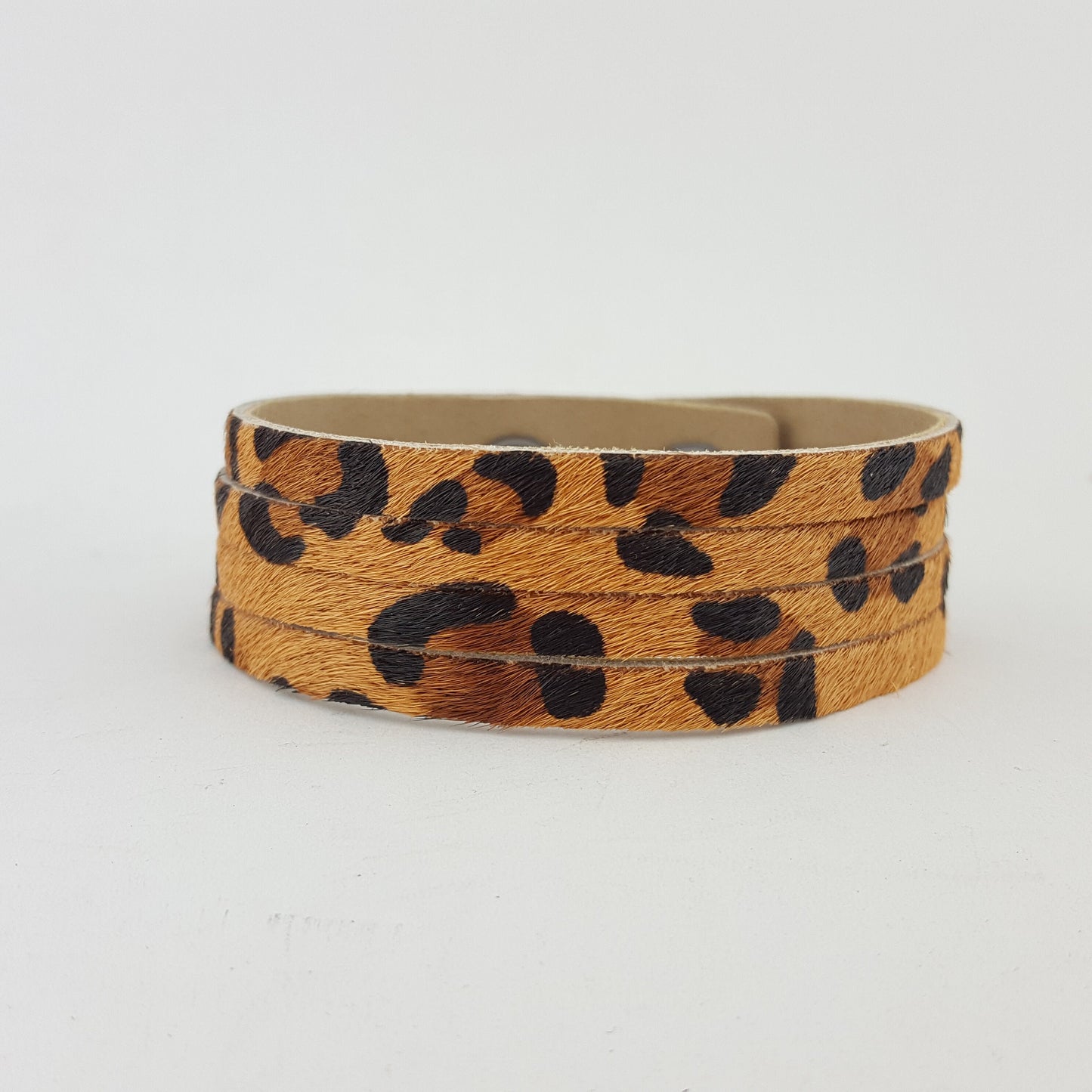 Bracelet: Leather Cuff: 3/4" (20 mm) width 4-Strand Leather Cuff in Hair on cow Leather