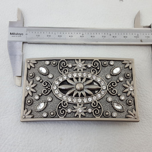 Buckle Sale: Rectangular Belt Buckle with Crystal Flower Design