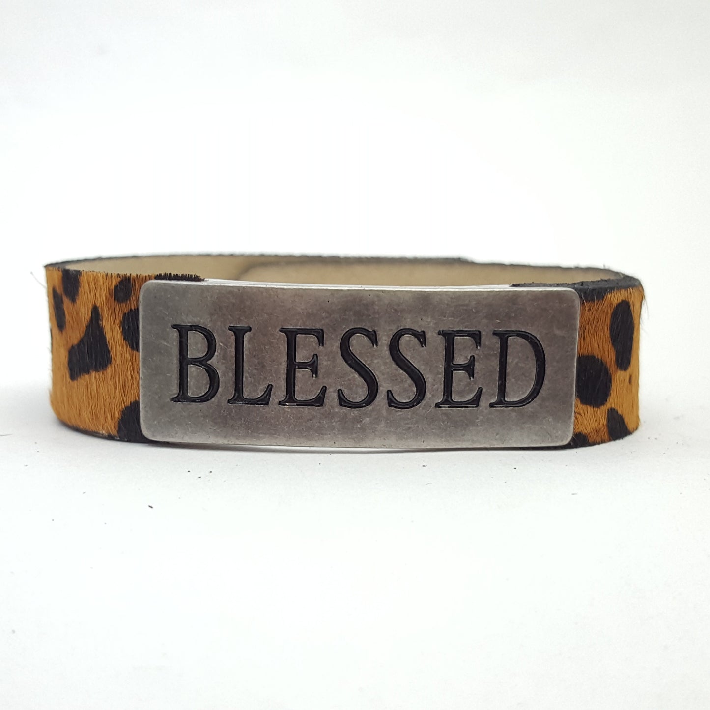 Bracelet Sale: Leopard Hair on Calf Leather wristband Inspired Words