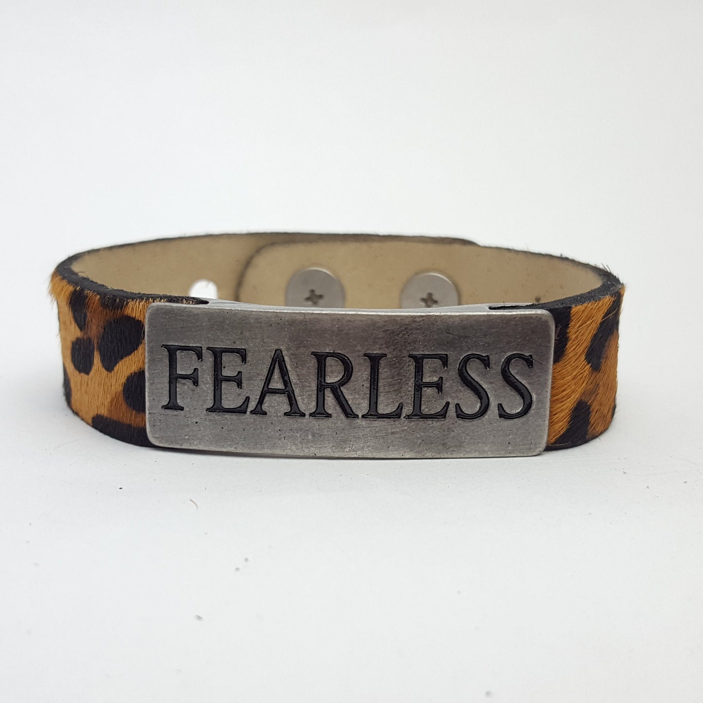 Bracelet Sale: Leopard Hair on Calf Leather wristband Inspired Words