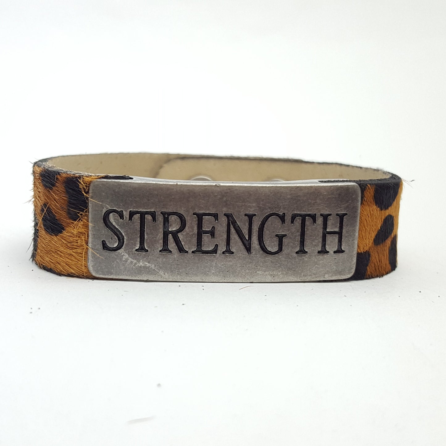 Bracelet Sale: Leopard Hair on Calf Leather wristband Inspired Words
