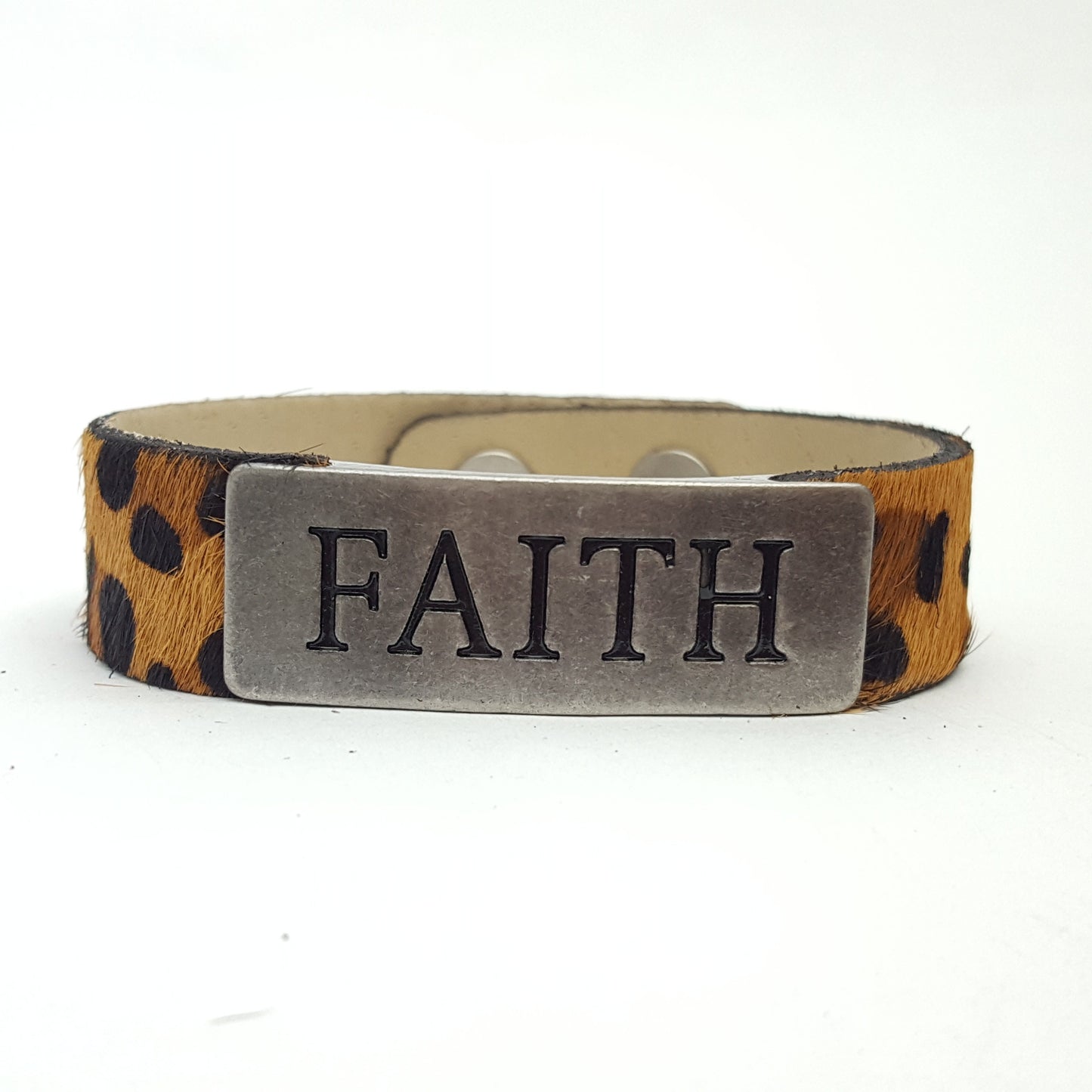 Bracelet Sale: Leopard Hair on Calf Leather wristband Inspired Words