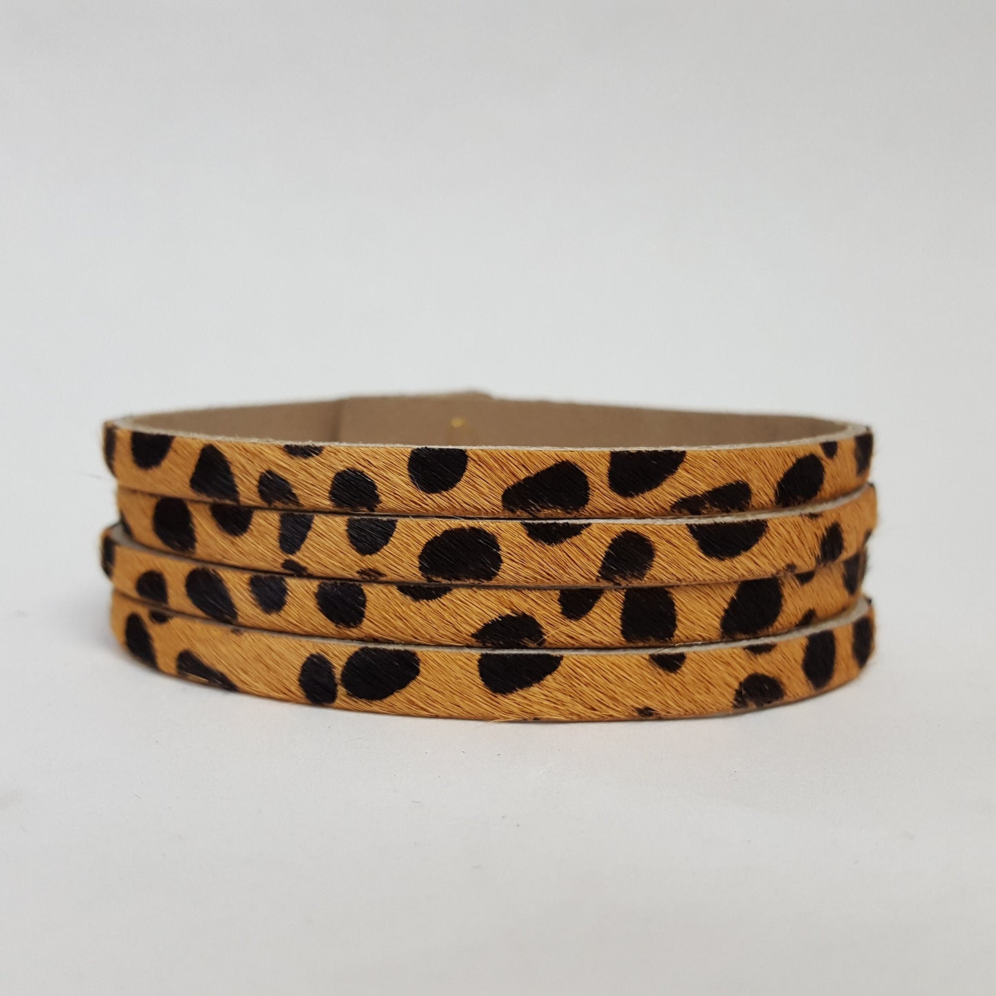 Bracelet: Leather Cuff: 3/4" (20 mm) width 4-Strand Leather Cuff in Hair on cow Leather