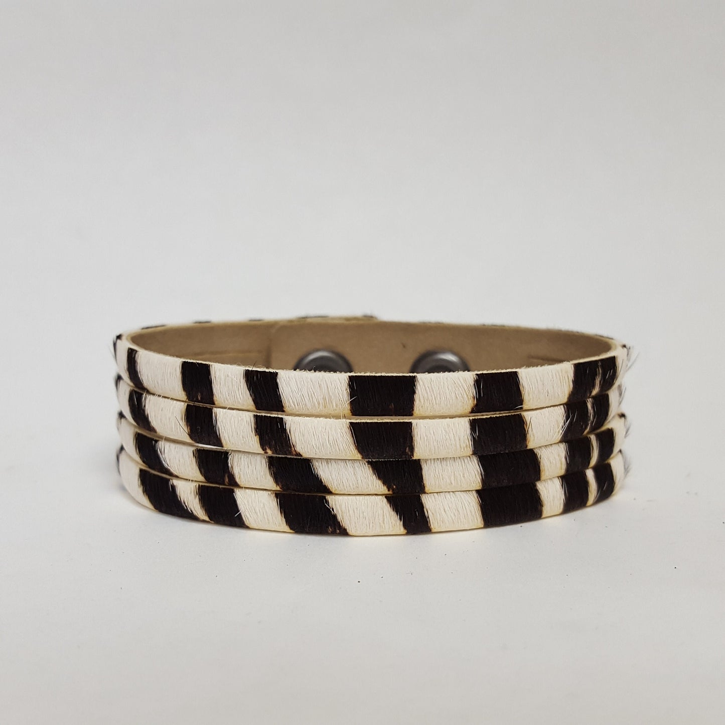 Bracelet: Leather Cuff: 3/4" (20 mm) width 4-Strand Leather Cuff in Hair on cow Leather