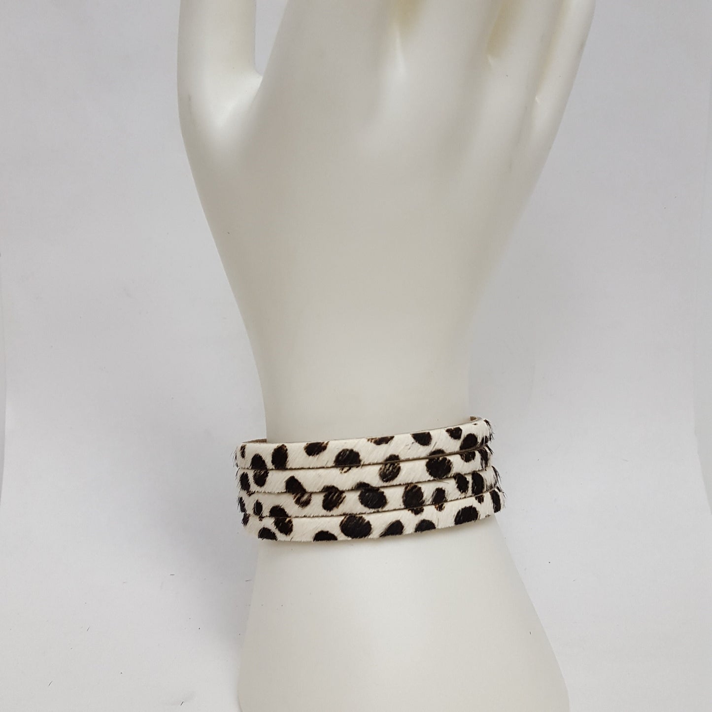 Bracelet: Leather Cuff: 3/4" (20 mm) width 4-Strand Leather Cuff in Hair on cow Leather