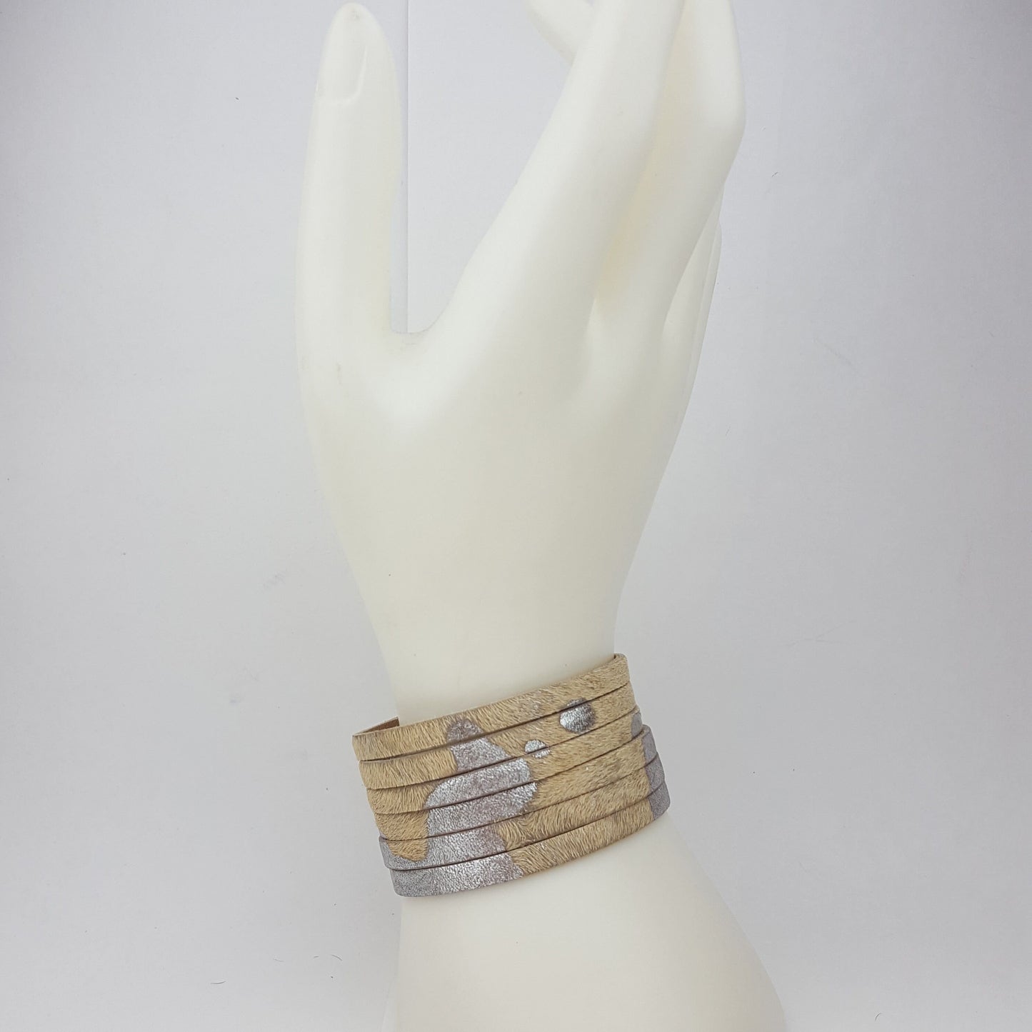 Bracelet: Exotic Hair on Cow Print Leather Cuff