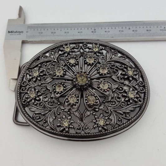 Buckle: Oval Flower Pattern Crystal  Belt Buckle