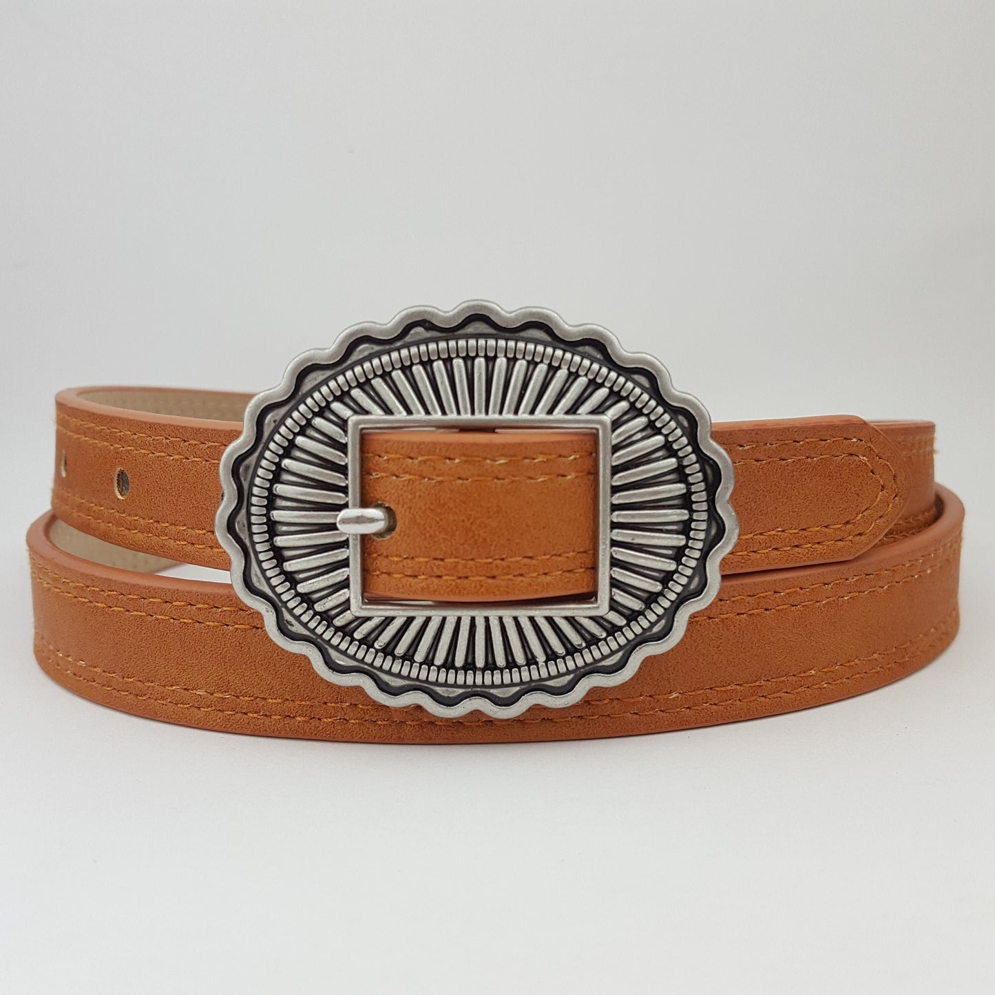 Belt Sale: Western Concho Buckle with double stitching strap