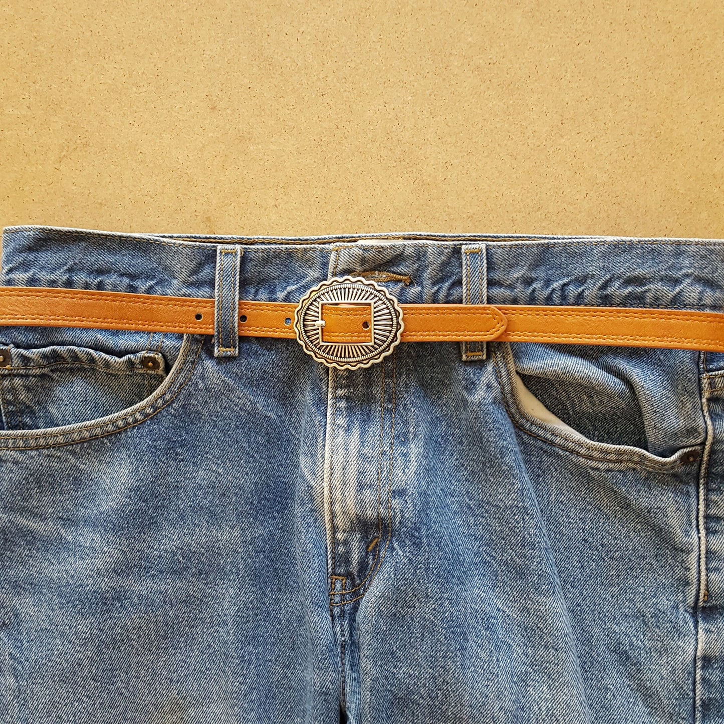 Belt Sale: Western Concho Buckle with double stitching strap