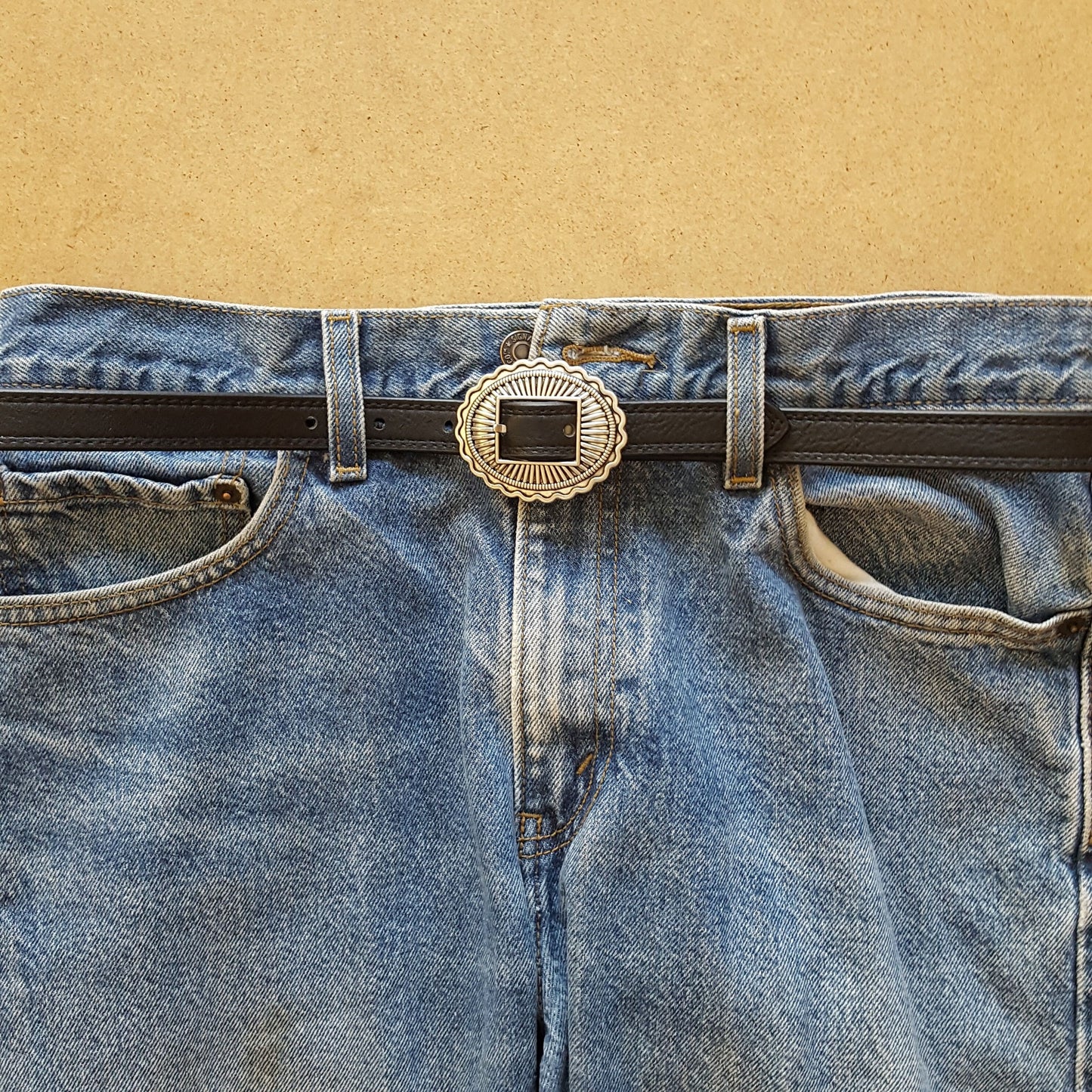 Belt Sale: Western Concho Buckle with double stitching strap