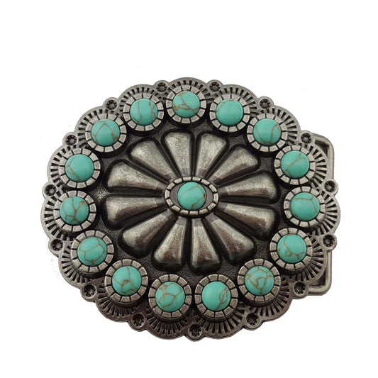 Buckle: Oval Western Turquoise Stone Belt Buckle
