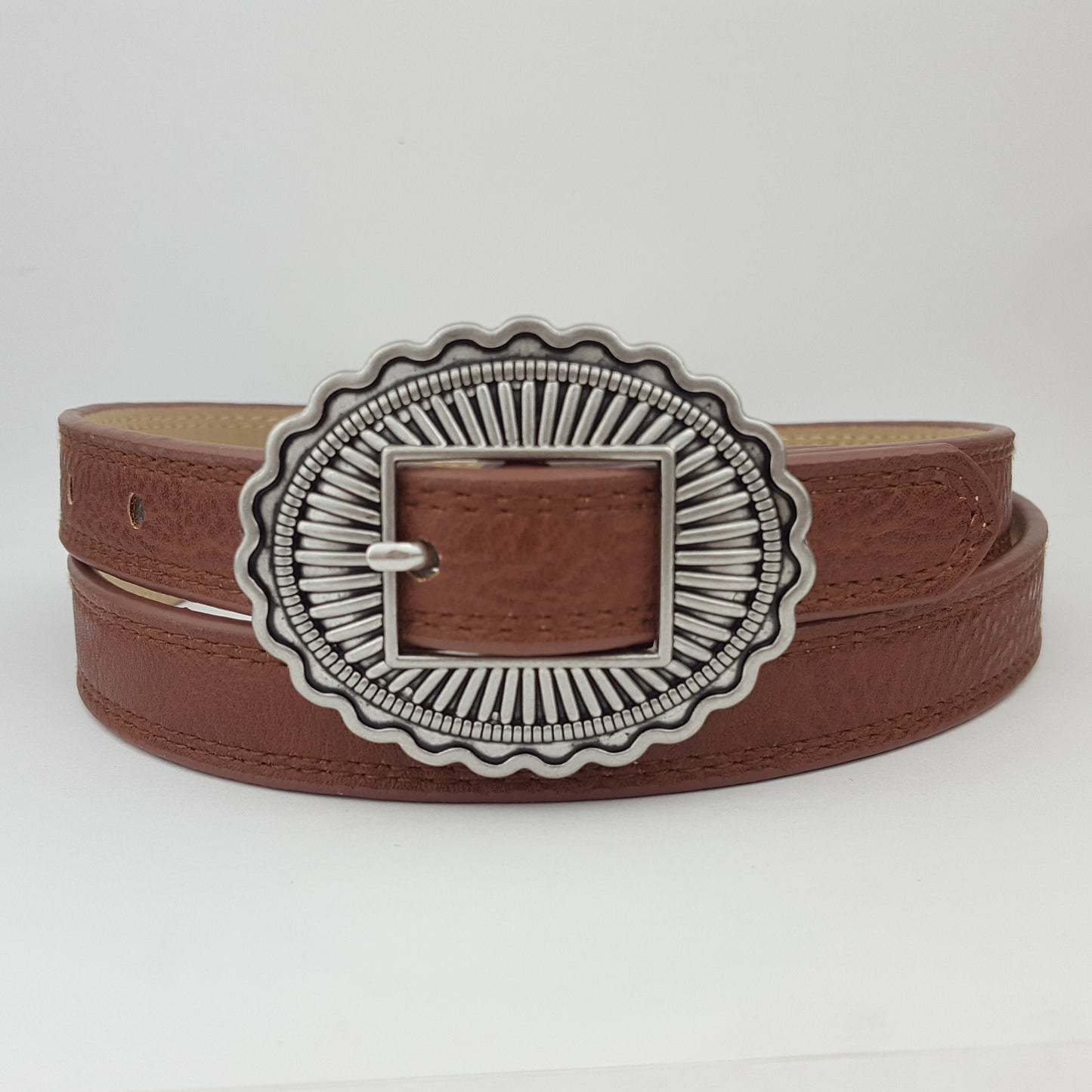 Belt Sale: Western Concho Buckle with double stitching strap