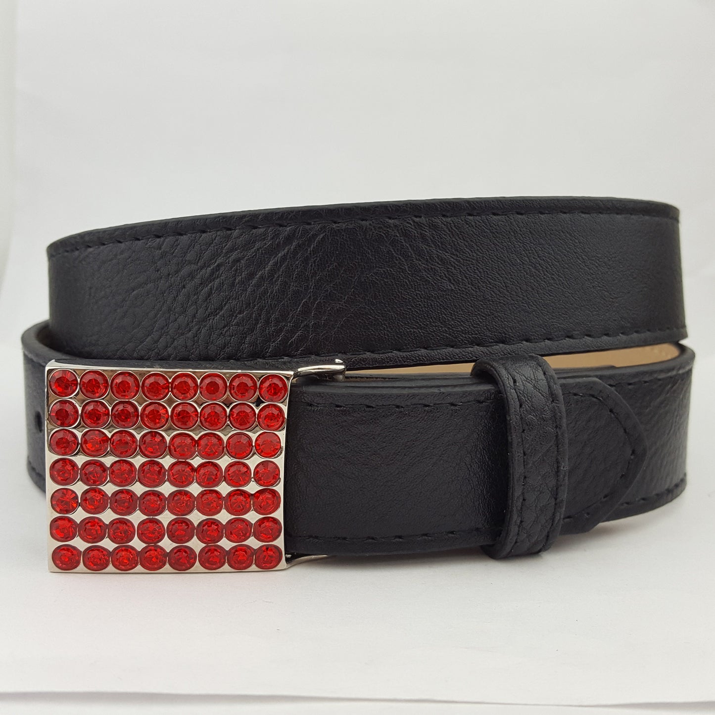 Belt sale: Vegan Leatherette Belt matched with Square Crystal Buckle