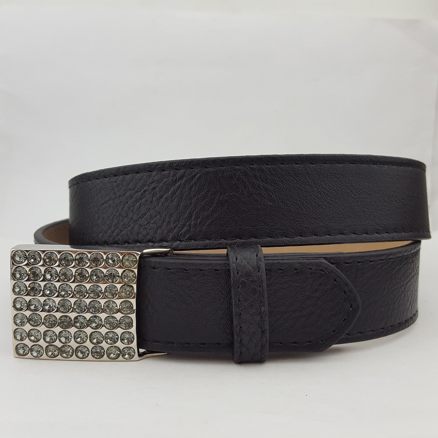 Belt sale: Vegan Leatherette Belt matched with Square Crystal Buckle