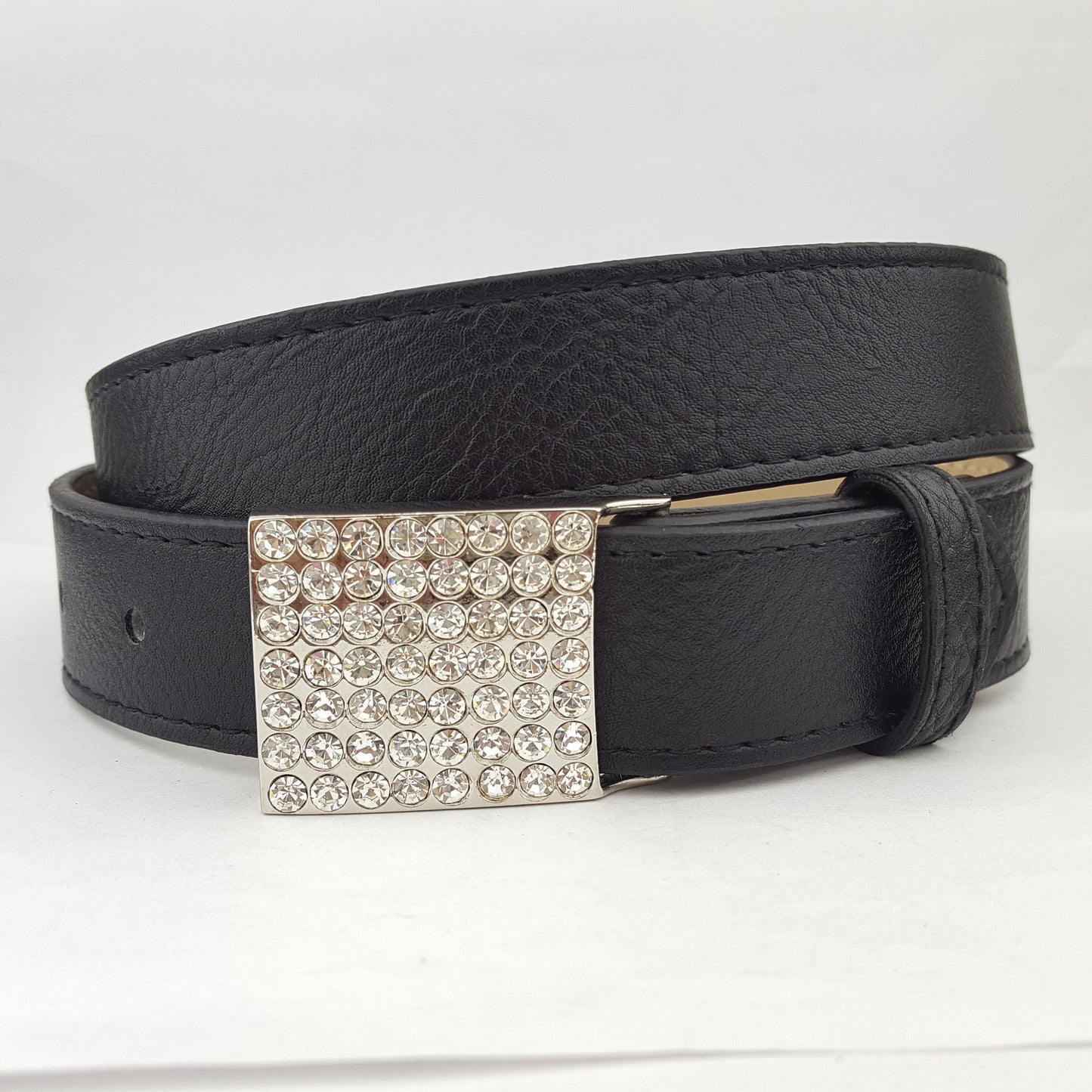 Belt sale: Vegan Leatherette Belt matched with Square Crystal Buckle