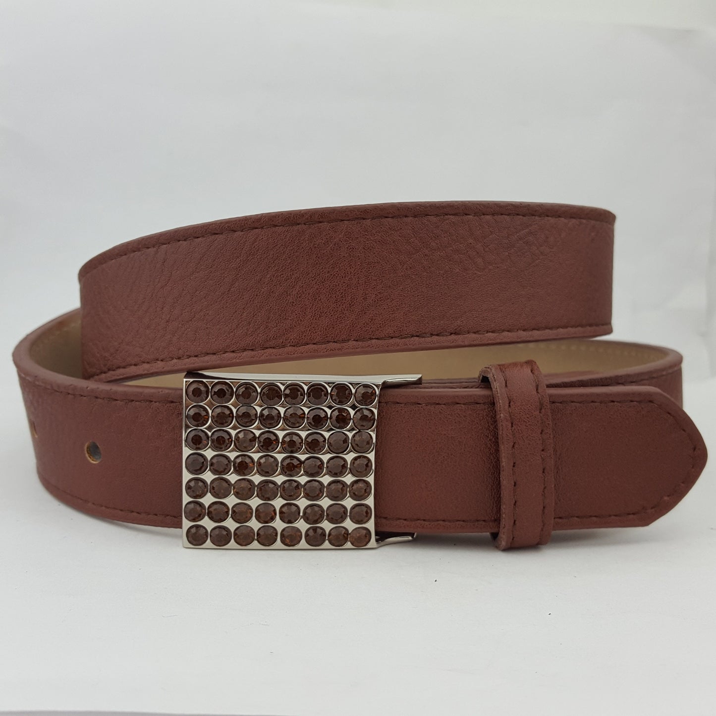 Belt sale: Vegan Leatherette Belt matched with Square Crystal Buckle