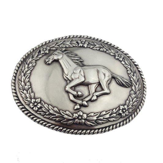 Buckle: Western Oval Belt Buckle with Galloping Horse Design