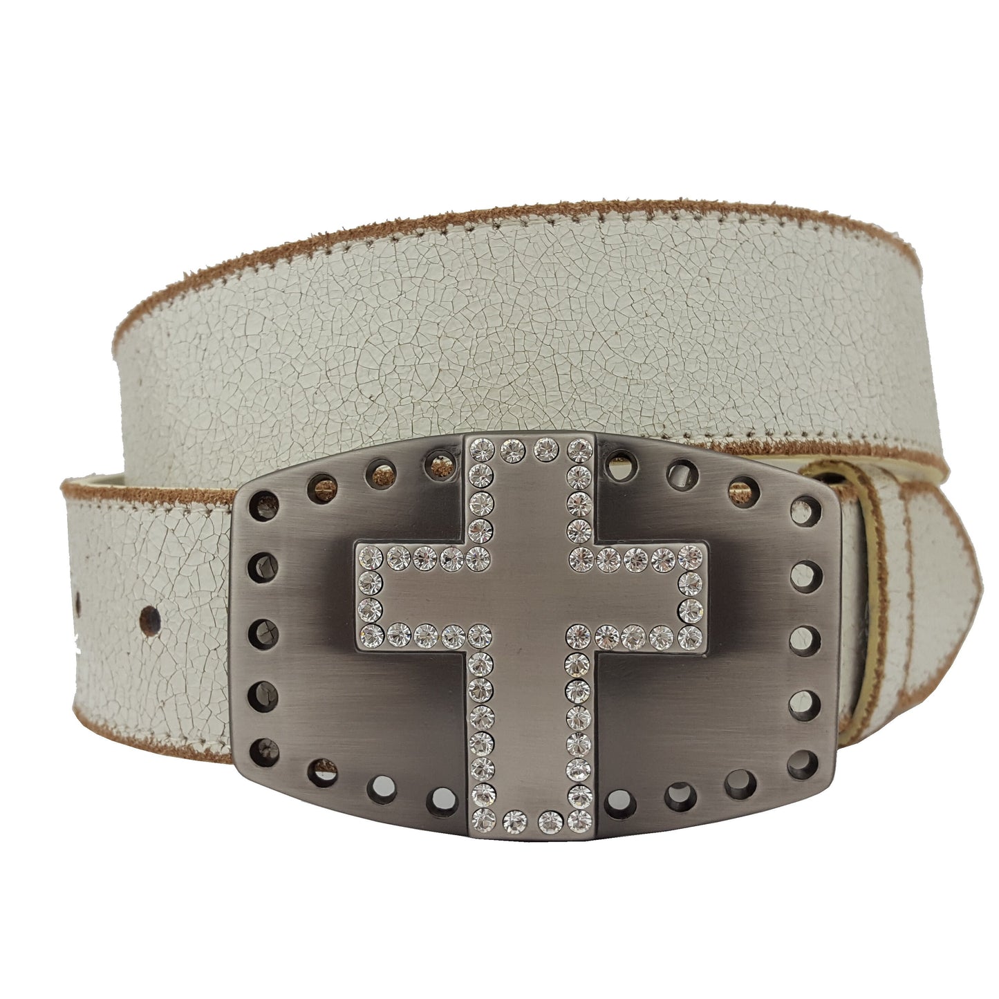 Belt: Vintage Leather belt with Crystal Cross Buckle