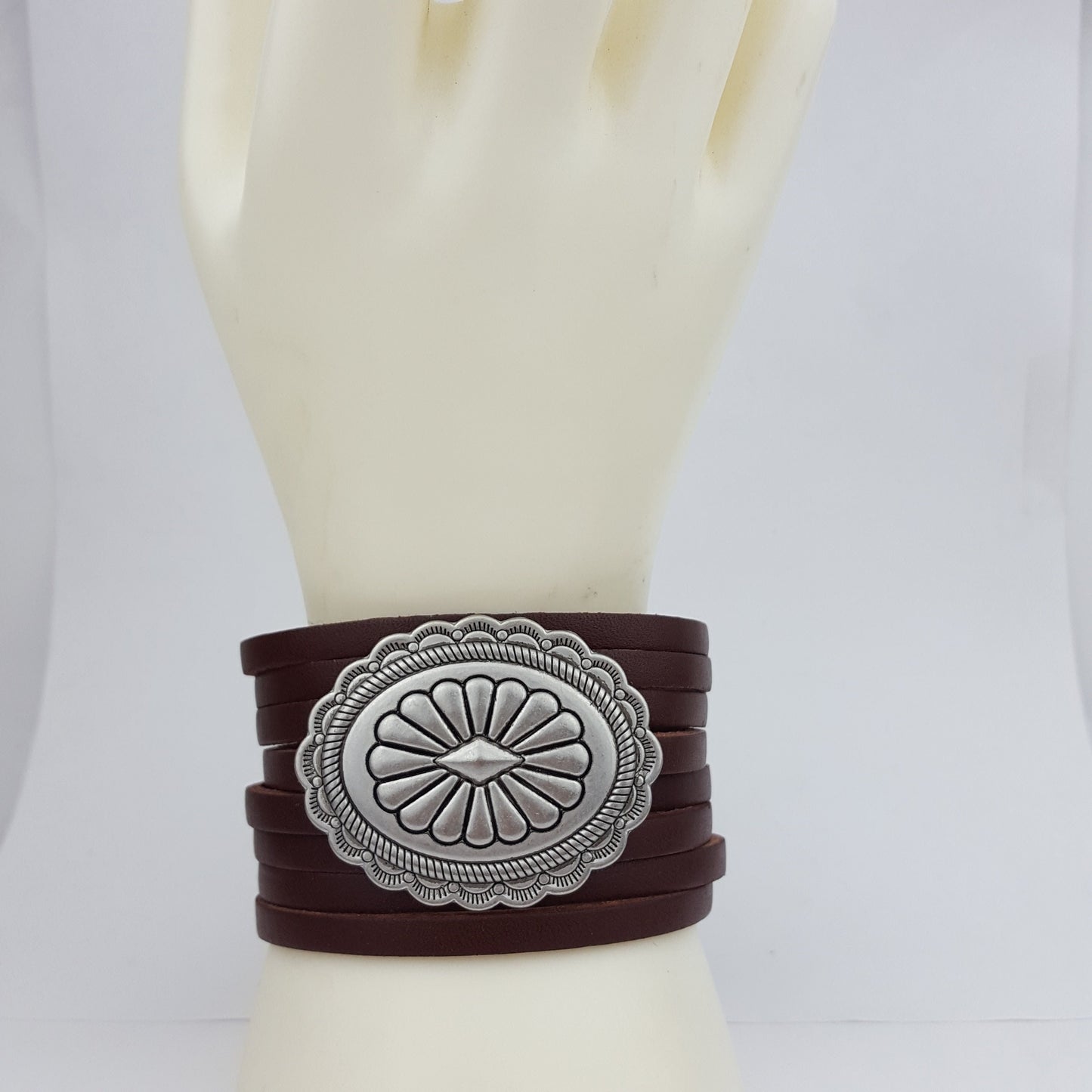 Bracelet: Genuine Leather Cuff with Silver Concho