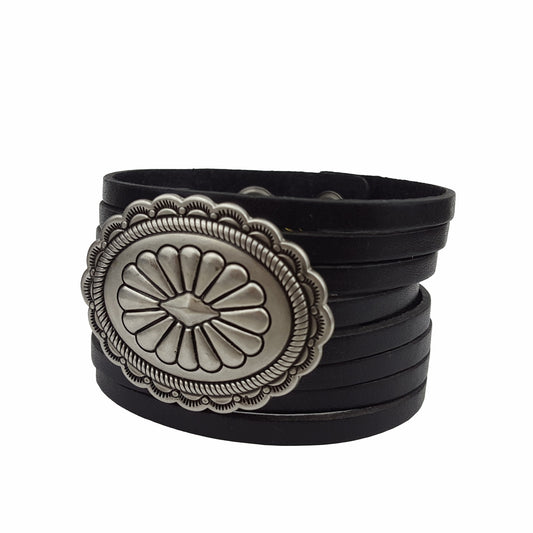 Bracelet: Genuine Leather Cuff with Silver Concho
