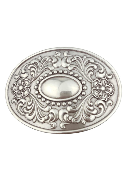 Buckle: Quality Western Floral Etched Oval Belt Buckle
