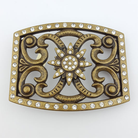 Buckle Sale: Western Crystal floral engraved design Belt Buckle