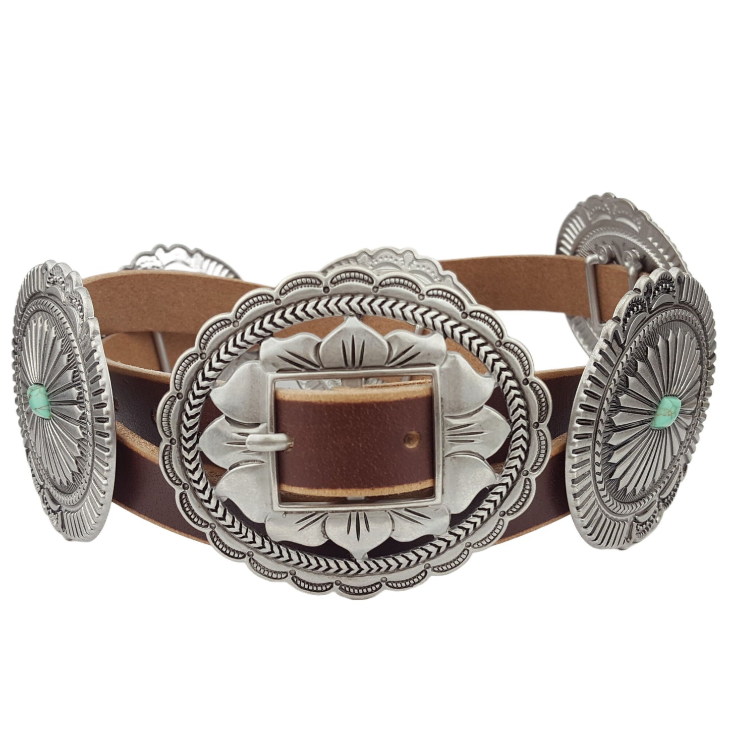 Belt: Western Genuine Distressed Leather belt w. oval concho