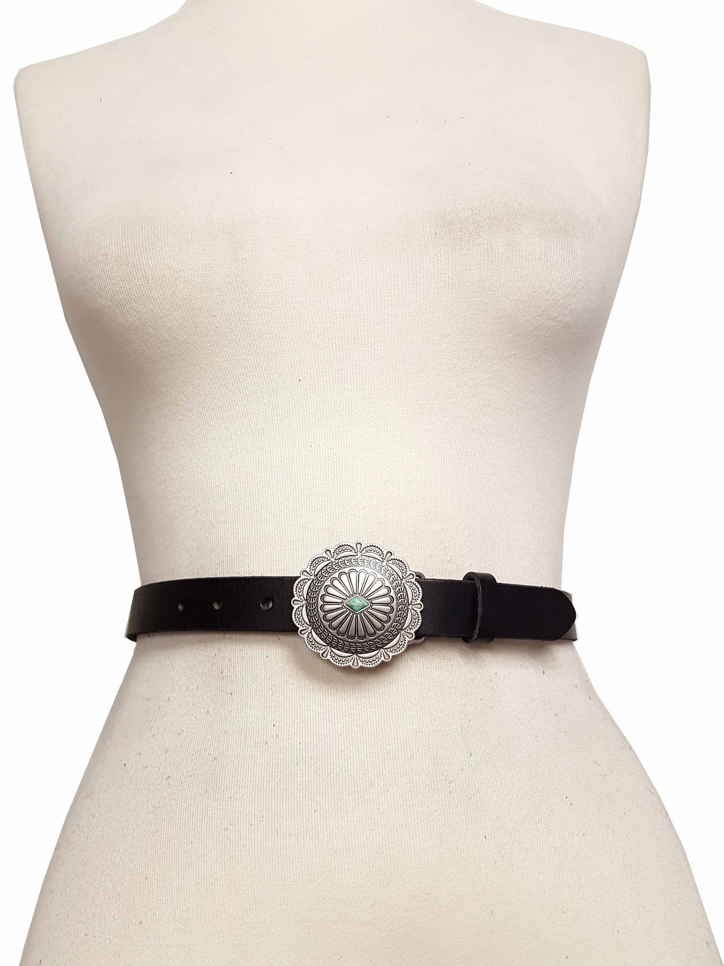 Belt: Genuine Leather Skinny Belt with Western Style Buckle
