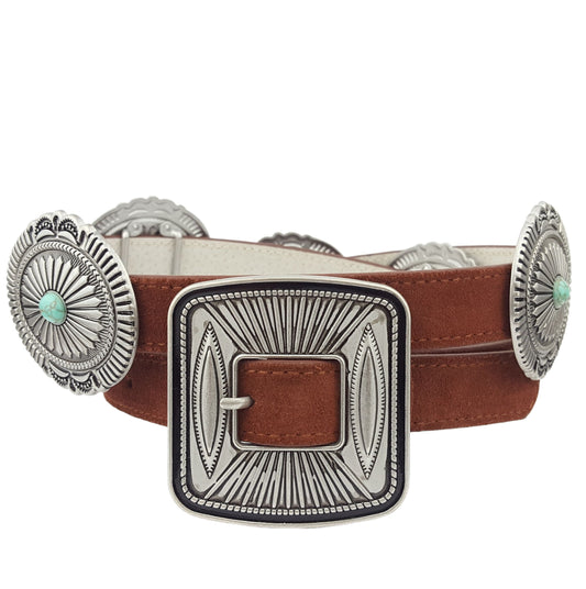 Belt: Genuine Suede oval with stone Concho Belt