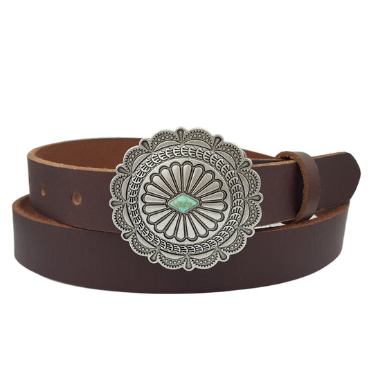 Belt: Genuine Leather Skinny Belt with Western Style Buckle