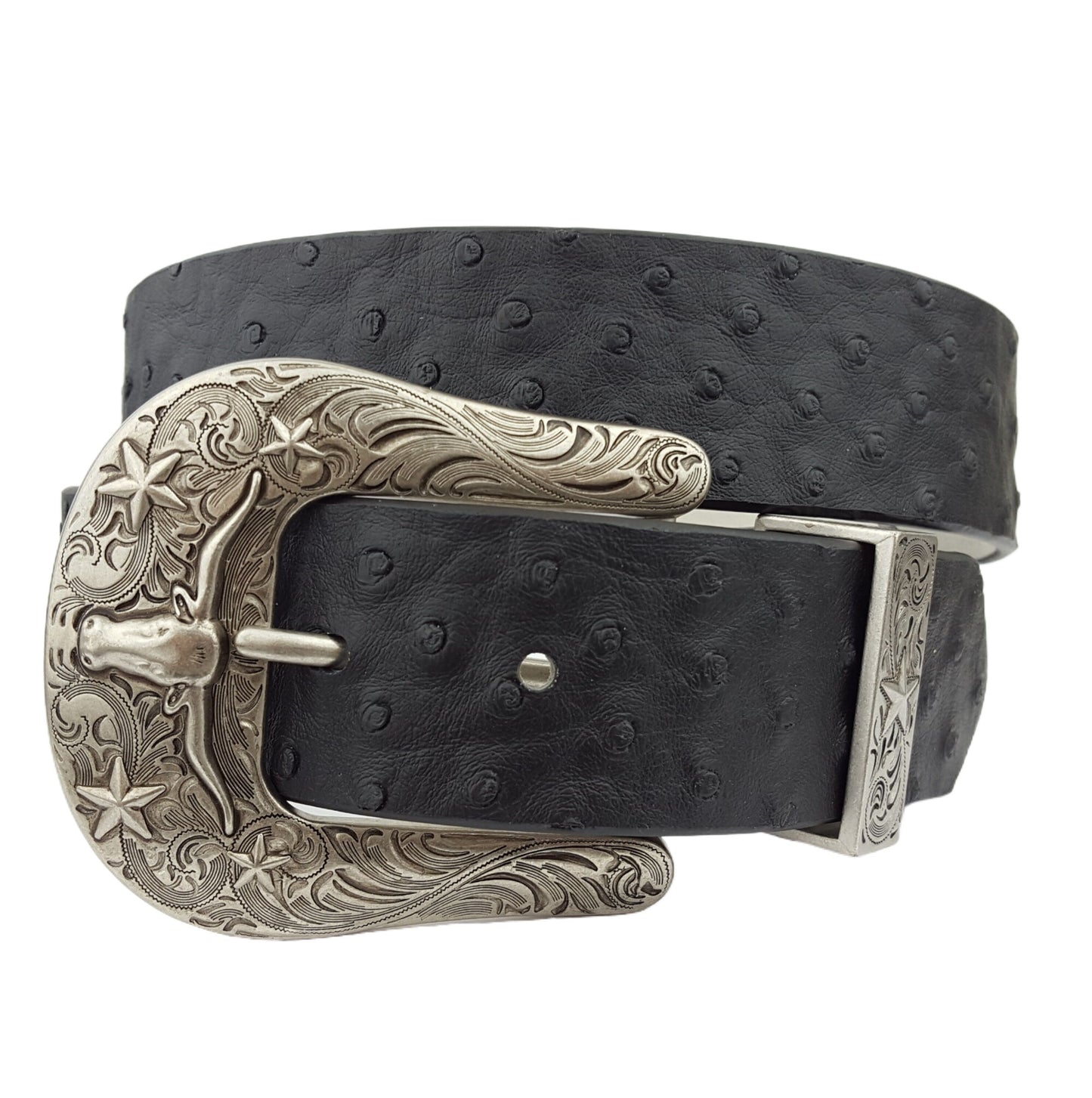 Belt: Longhorn Buckle Set  w. Ostrich Printed Belt