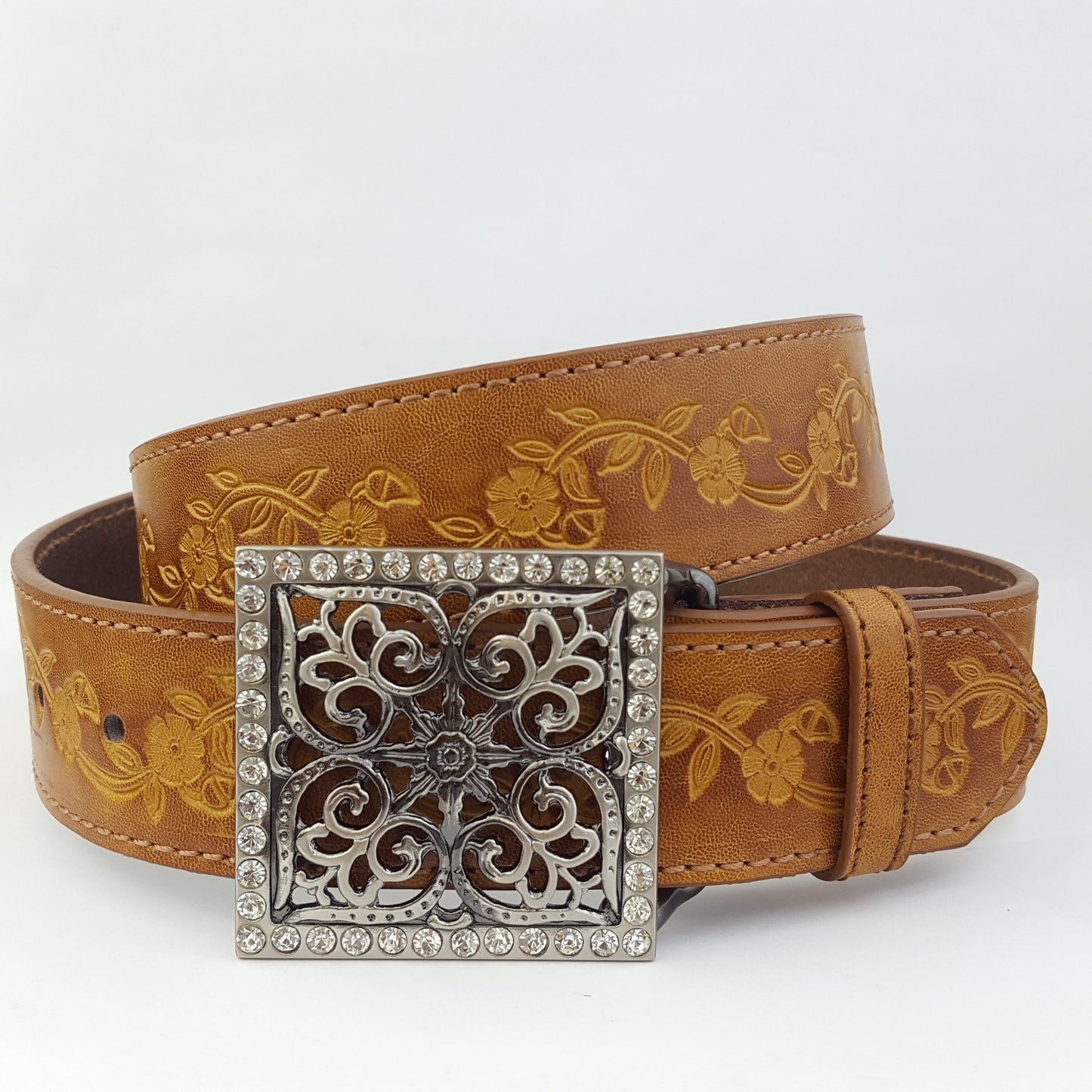 Belt: Western Floral Buckle with Vintage floral tooled belt