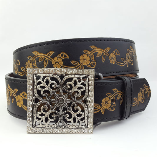 Belt: Western Floral Buckle with Vintage floral tooled belt