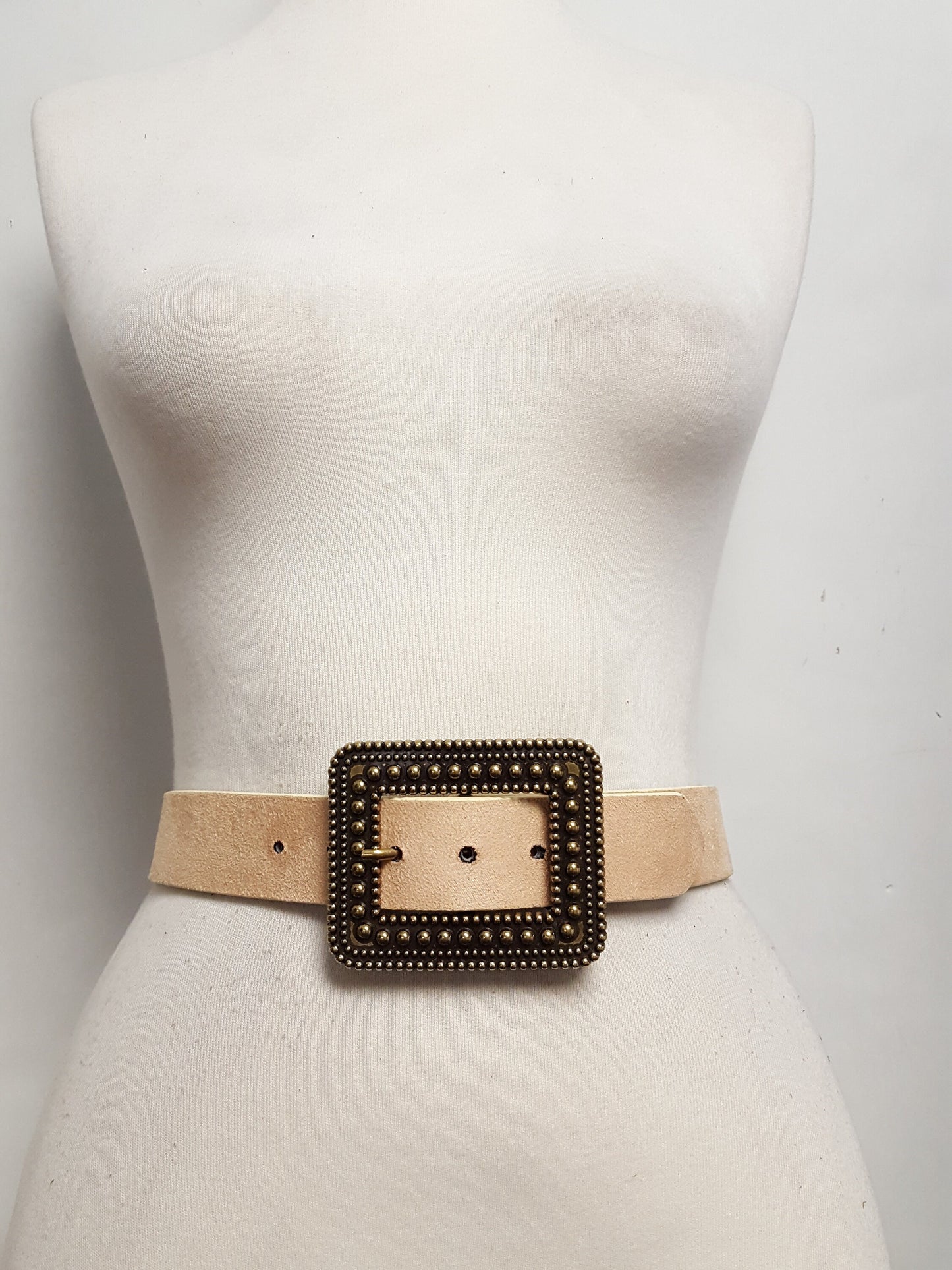 Belt: Rectangular Vintage Brass Buckle in Microfiber suede belt
